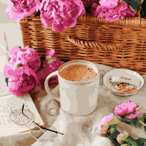Pictura pe numere-Cafea cu parfum de flori