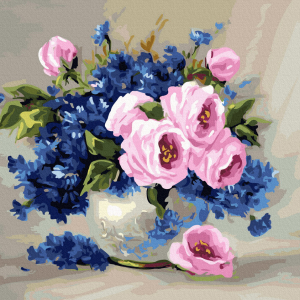 Pictura pe numere-Albastrele si trandafiri